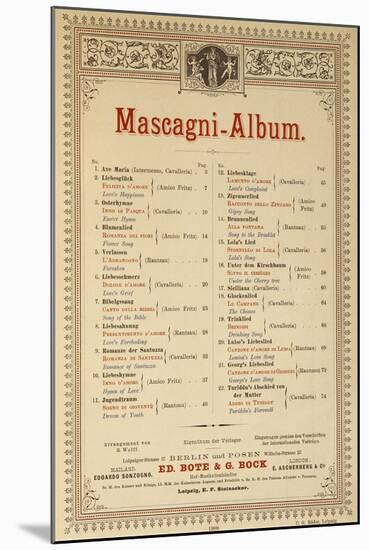 Title Page of Album of Compositions-Pietro Mascagni-Mounted Giclee Print