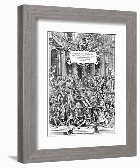 Title Page of Andreas Vesalius 'De Humani Corporis Fabrica, Showing Vesalius Dissecting Body, 1543-Andreas Vesalius-Framed Giclee Print