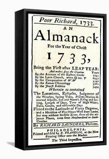 Title Page of Benjamin Franklin's Poor Richard's Almanack-null-Framed Premier Image Canvas