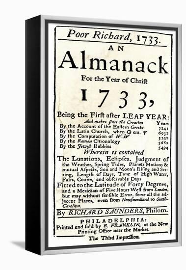 Title Page of Benjamin Franklin's Poor Richard's Almanack-null-Framed Premier Image Canvas
