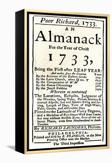 Title Page of Benjamin Franklin's Poor Richard's Almanack-null-Framed Premier Image Canvas