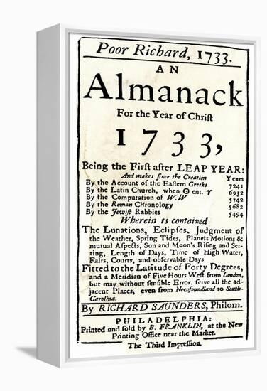 Title Page of Benjamin Franklin's Poor Richard's Almanack-null-Framed Premier Image Canvas