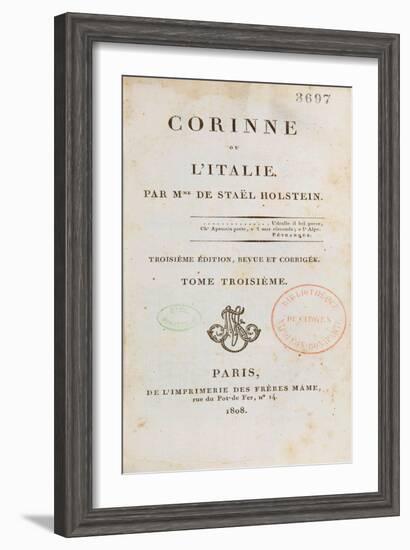 Title Page of 'Corinne Ou L'Italie'-Germaine de Stael-Framed Giclee Print
