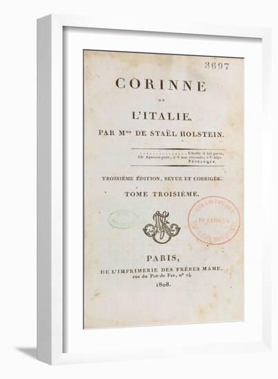 Title Page of 'Corinne Ou L'Italie'-Germaine de Stael-Framed Giclee Print