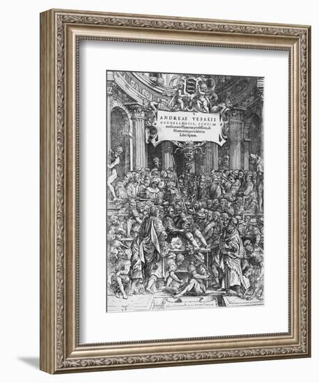 Title Page of De Humani Corporis Fabrica (Latin for on Fabric of Human Body)-Andreas Vesalius-Framed Giclee Print