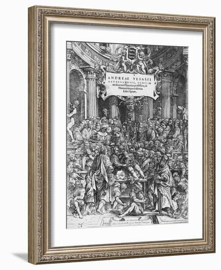 Title Page of De Humani Corporis Fabrica (Latin for on Fabric of Human Body)-Andreas Vesalius-Framed Giclee Print