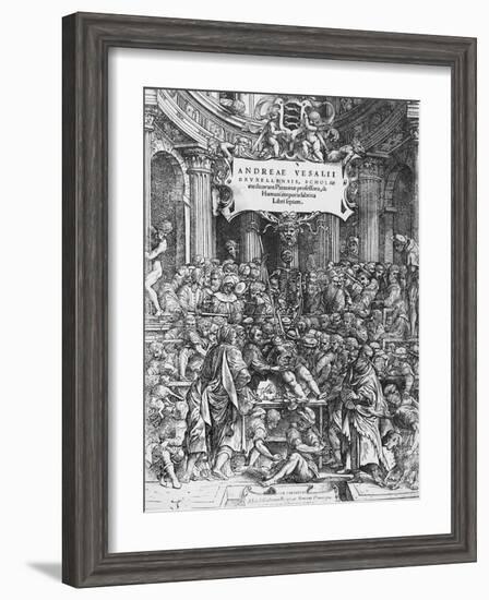 Title Page of De Humani Corporis Fabrica (Latin for on Fabric of Human Body)-Andreas Vesalius-Framed Giclee Print