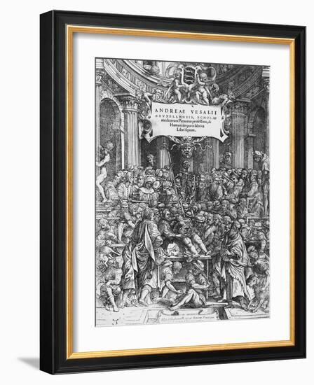 Title Page of De Humani Corporis Fabrica (Latin for on Fabric of Human Body)-Andreas Vesalius-Framed Giclee Print