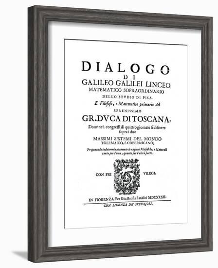 Title Page of Dialogo, by Galileo, 1632-null-Framed Giclee Print