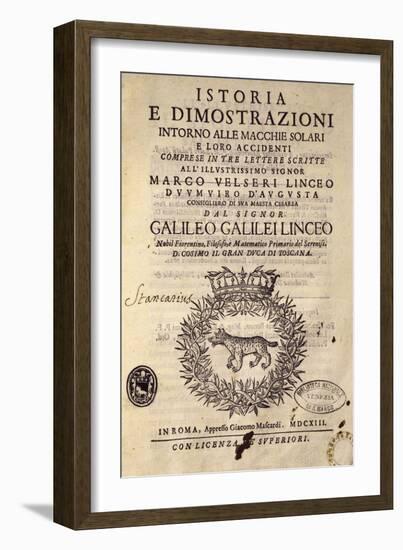 Title Page of History and Demonstrations Concerning Sunspots and their Properties-Galileo Galilei-Framed Giclee Print