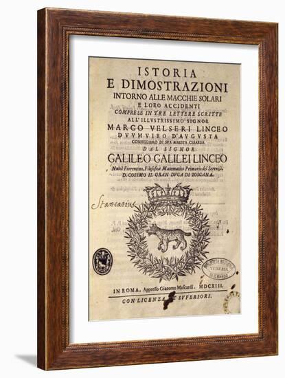 Title Page of History and Demonstrations Concerning Sunspots and their Properties-Galileo Galilei-Framed Giclee Print