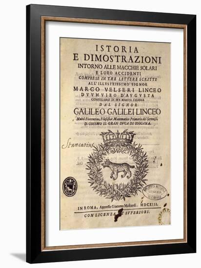 Title Page of History and Demonstrations Concerning Sunspots and their Properties-Galileo Galilei-Framed Giclee Print