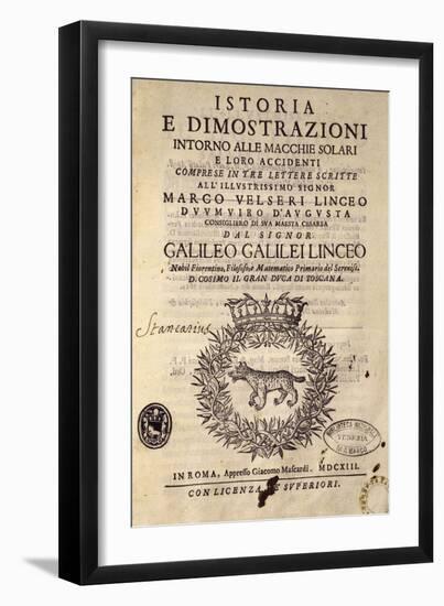 Title Page of History and Demonstrations Concerning Sunspots and their Properties-Galileo Galilei-Framed Giclee Print