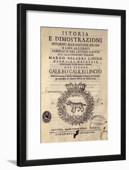 Title Page of History and Demonstrations Concerning Sunspots and their Properties-Galileo Galilei-Framed Giclee Print