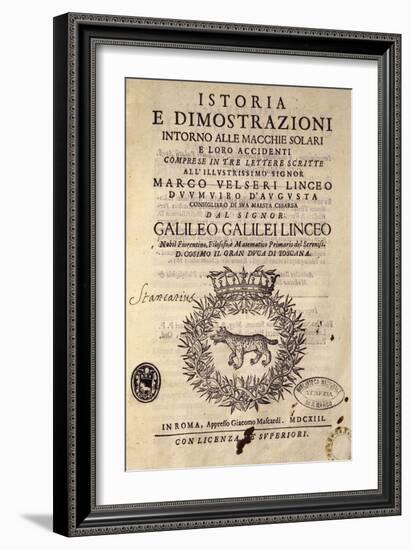 Title Page of History and Demonstrations Concerning Sunspots and their Properties-Galileo Galilei-Framed Giclee Print