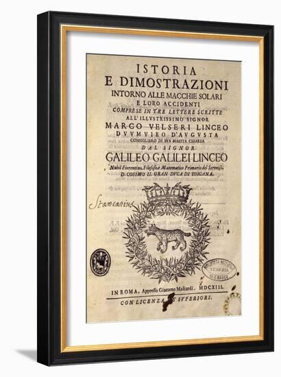 Title Page of History and Demonstrations Concerning Sunspots and their Properties-Galileo Galilei-Framed Giclee Print