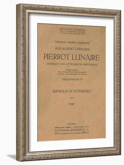 Title Page of Libretto for Pierrot Lunaire, 1912, Composition by Arnold Schonberg-null-Framed Giclee Print