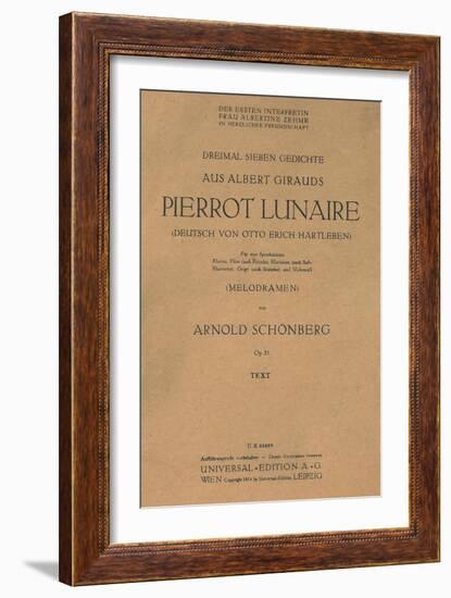 Title Page of Libretto for Pierrot Lunaire, 1912, Composition by Arnold Schonberg-null-Framed Giclee Print