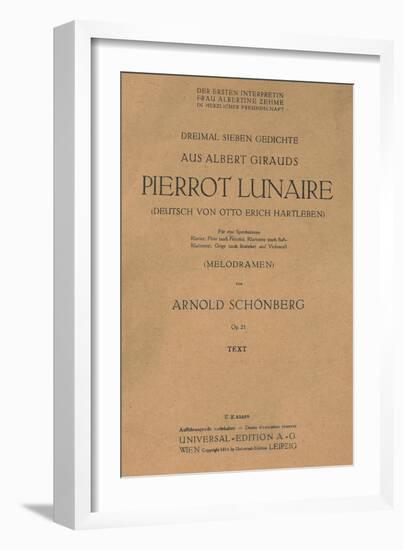 Title Page of Libretto for Pierrot Lunaire, 1912, Composition by Arnold Schonberg-null-Framed Giclee Print