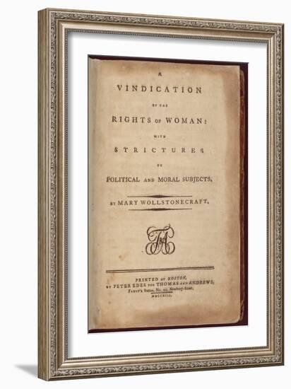 Title Page of One of the Earliest Feminist Works by Mary Wollstonecraft, 1792-null-Framed Art Print