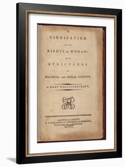 Title Page of One of the Earliest Feminist Works by Mary Wollstonecraft, 1792-null-Framed Art Print