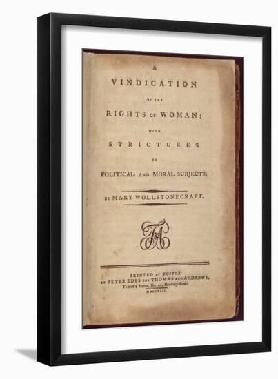 Title Page of One of the Earliest Feminist Works by Mary Wollstonecraft, 1792-null-Framed Premium Giclee Print
