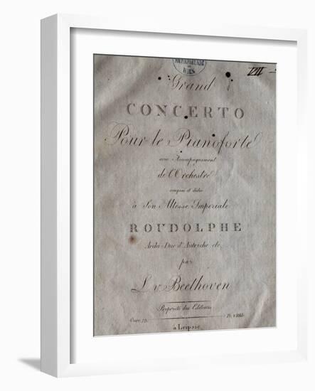 Title Page of Score for Concerto for Piano and Orchestra No 5, Opus 73-Ludwig Van Beethoven-Framed Giclee Print