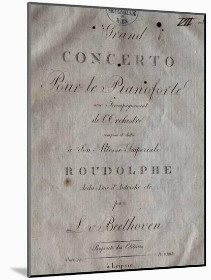 Title Page of Score for Concerto for Piano and Orchestra No 5, Opus 73-Ludwig Van Beethoven-Mounted Giclee Print