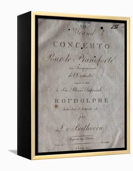 Title Page of Score for Concerto for Piano and Orchestra No 5, Opus 73-Ludwig Van Beethoven-Framed Premier Image Canvas