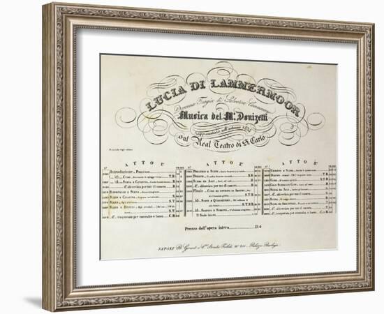 Title Page of Sheet Music for Lucia Lammermoor, Opera by Gaetano Donizetti-null-Framed Giclee Print