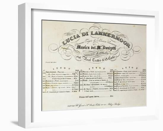 Title Page of Sheet Music for Lucia Lammermoor, Opera by Gaetano Donizetti-null-Framed Giclee Print