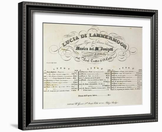 Title Page of Sheet Music for Lucia Lammermoor, Opera by Gaetano Donizetti-null-Framed Giclee Print