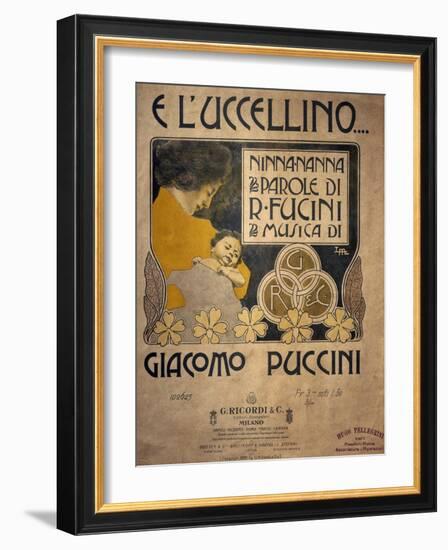 Title Page of Sheet Music of E L'Uccellino, Lullaby-Giacomo Puccini-Framed Giclee Print