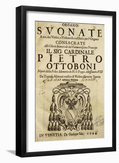 Title Page of the First Venetian Edition of Sonata a Tre, Opera I by Tomaso Albinoni-null-Framed Giclee Print