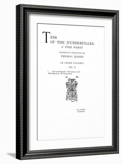 Title Page to 'tess of the D'Urbervilles' by Thomas Hardy, Edition Published in 1892-null-Framed Giclee Print