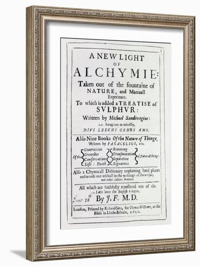 Title Page to the English Edition of 'A New Light on Alchemy' by Michal Sedziwoj, 1650-English School-Framed Giclee Print