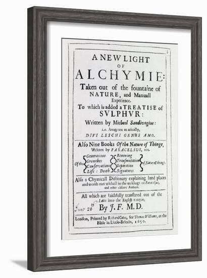 Title Page to the English Edition of 'A New Light on Alchemy' by Michal Sedziwoj, 1650-English School-Framed Giclee Print