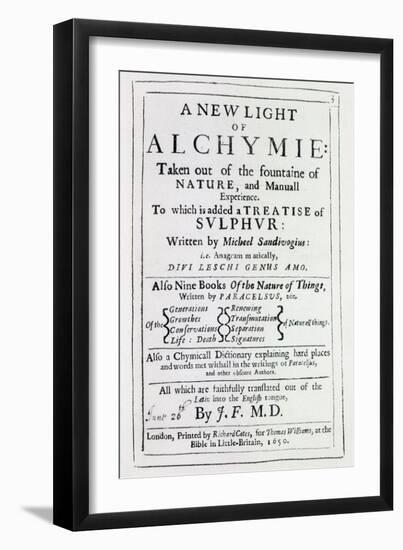 Title Page to the English Edition of 'A New Light on Alchemy' by Michal Sedziwoj, 1650-English School-Framed Giclee Print