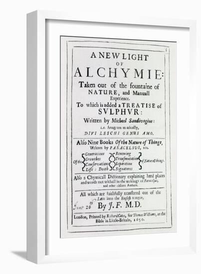 Title Page to the English Edition of 'A New Light on Alchemy' by Michal Sedziwoj, 1650-English School-Framed Giclee Print