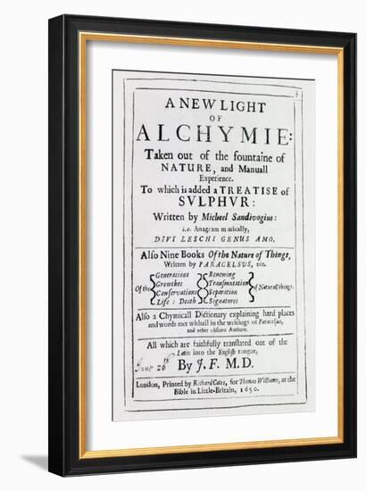 Title Page to the English Edition of 'A New Light on Alchemy' by Michal Sedziwoj, 1650-English School-Framed Giclee Print