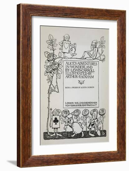 Title Page With a Rose Bush, the White Rabbit and Men Dressed As Cards-Arthur Rackham-Framed Giclee Print