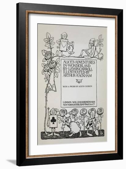 Title Page With a Rose Bush, the White Rabbit and Men Dressed As Cards-Arthur Rackham-Framed Giclee Print