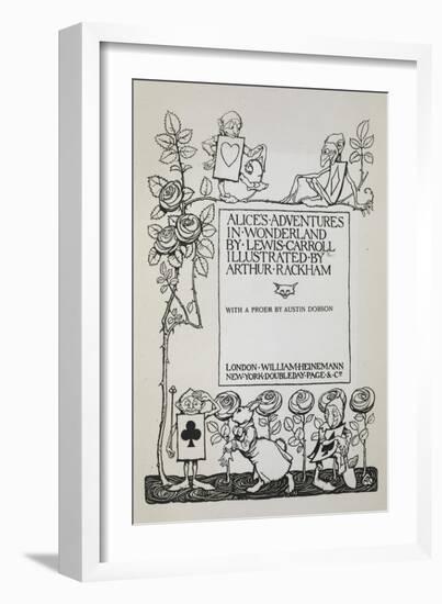 Title Page With a Rose Bush, the White Rabbit and Men Dressed As Cards-Arthur Rackham-Framed Giclee Print