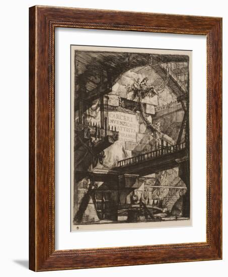Title Plate, Plate I from Imaginary Prisons, C.1750 (Etching on Paper)-Giovanni Battista Piranesi-Framed Giclee Print