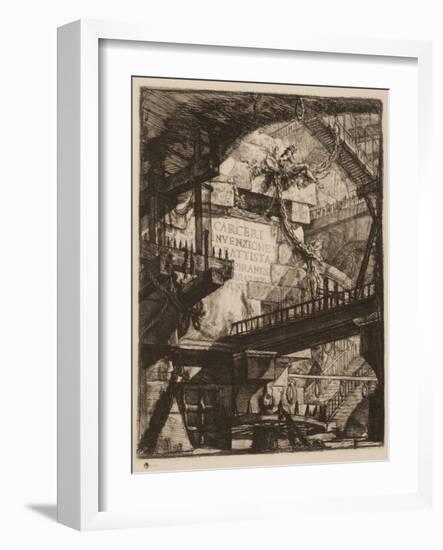 Title Plate, Plate I from Imaginary Prisons, C.1750 (Etching on Paper)-Giovanni Battista Piranesi-Framed Giclee Print