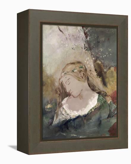 Title Unknown (Woman with Flowers in Hair)-Odilon Redon-Framed Premier Image Canvas