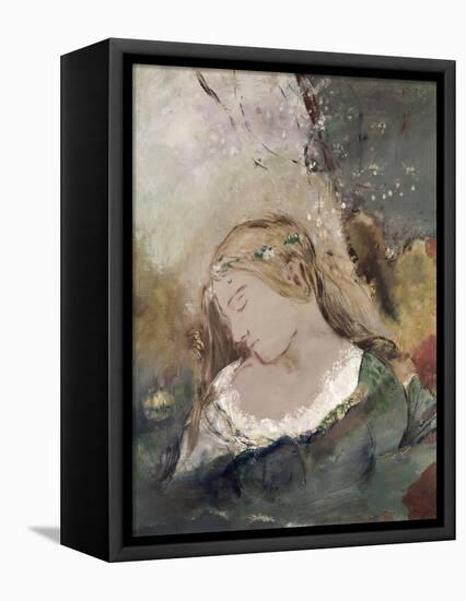 Title Unknown (Woman with Flowers in Hair)-Odilon Redon-Framed Premier Image Canvas