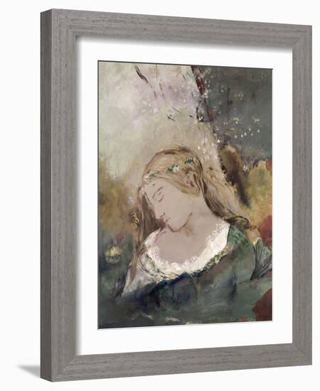 Title Unknown (Woman with Flowers in Hair)-Odilon Redon-Framed Giclee Print