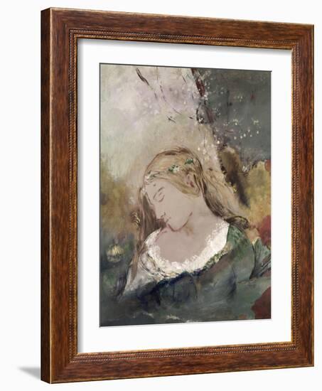 Title Unknown (Woman with Flowers in Hair)-Odilon Redon-Framed Giclee Print