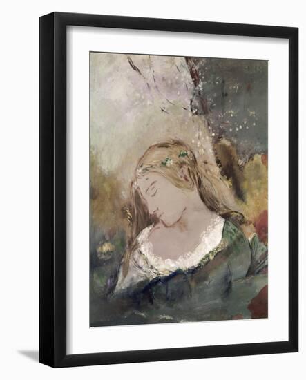Title Unknown (Woman with Flowers in Hair)-Odilon Redon-Framed Giclee Print